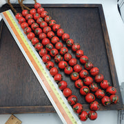 Venetian Inspired Bead Strand, Vintage Venetian Millefiori Beads | 18mm, 22 Inch - Red-Orange With Blue Eye Motifs
