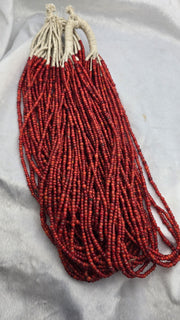 Cranberry Red Beads, Antique Venetian Trade Strands | Italian Glass, White Heart Accents - 3.5–5mm