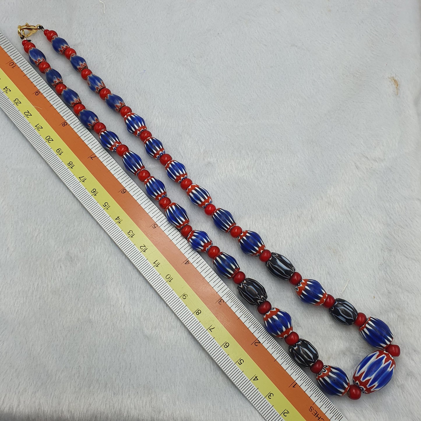 Antique venetian Red Whiteheart glass chevron 6 layers beads necklace Gift