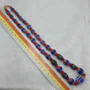 Antique Venetian Red White Heart Glass Chevron 6 Layers Beads Necklace