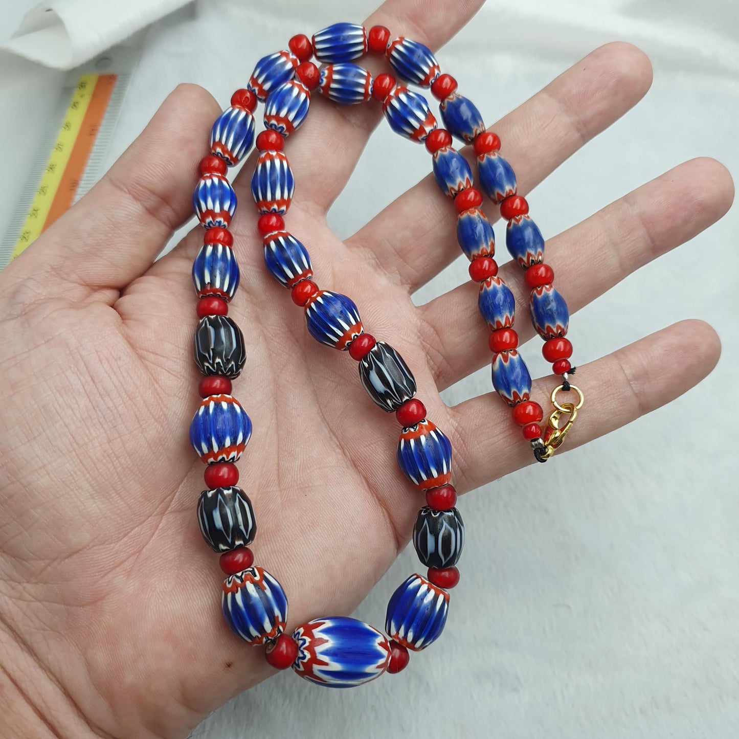 Antique venetian Red Whiteheart glass chevron 6 layers beads necklace Gift