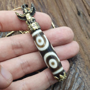 Rare 6 eyes tibetan nepalese agate bead dzi pendant necklace