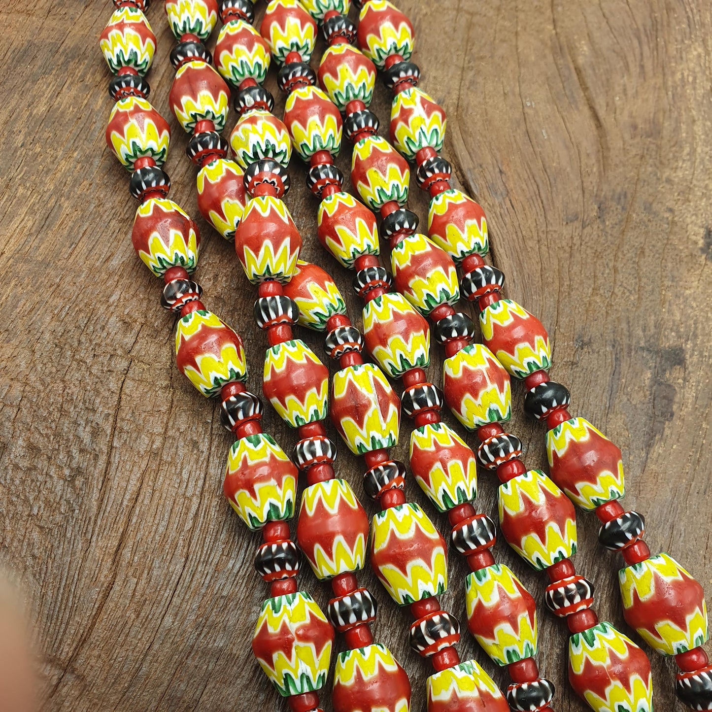 Vintage Venetian African Style Beaded Necklace with Chevron and Whiteheart Beads, Handmade Custom Jewelry, Unique Gift for Her or Him