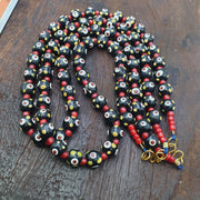 Black Venetian Style, Hundred Red Eyes Necklace | Glass Trade | 10mm Diameter, 20 Inches Long