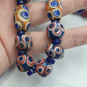 Hundred Eyes Skunk, Venetian Style Necklace | Glass Venetian Inspired Beads | 10mm Diameter, 22 Inches, Red Eye Accents