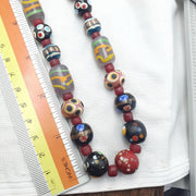 Venetian Style Mix, Boho Chic Necklace | Vintage Glass | 10 Mm Beads, Black Hundred Eyes Skunk, 24 Inches