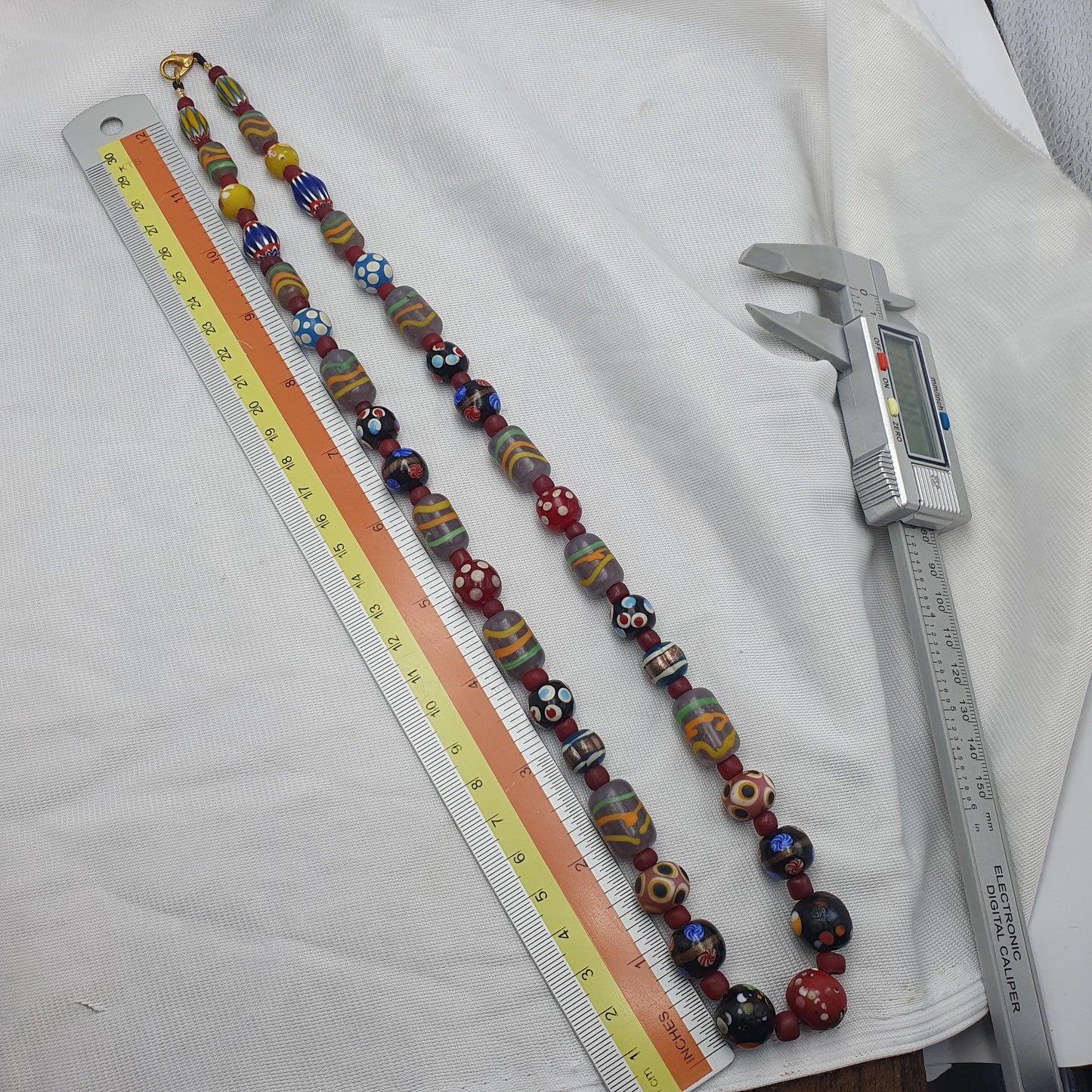 Venetian Style Mix Pattern Beads Necklace, 22 Inches Long, Handmade Vintage Glass Skunk Beads, Statement Jewelry, Unique Beaded Necklace