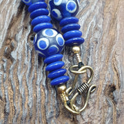 Venetian Style Blue, Boho Skunk Necklace | Glass Beads | 14Mm, 22 Inches, Vintage Whiteheart Accents, Polka Dot