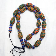 Vintage beads collection feather and Chevron pattern glass beads necklace .