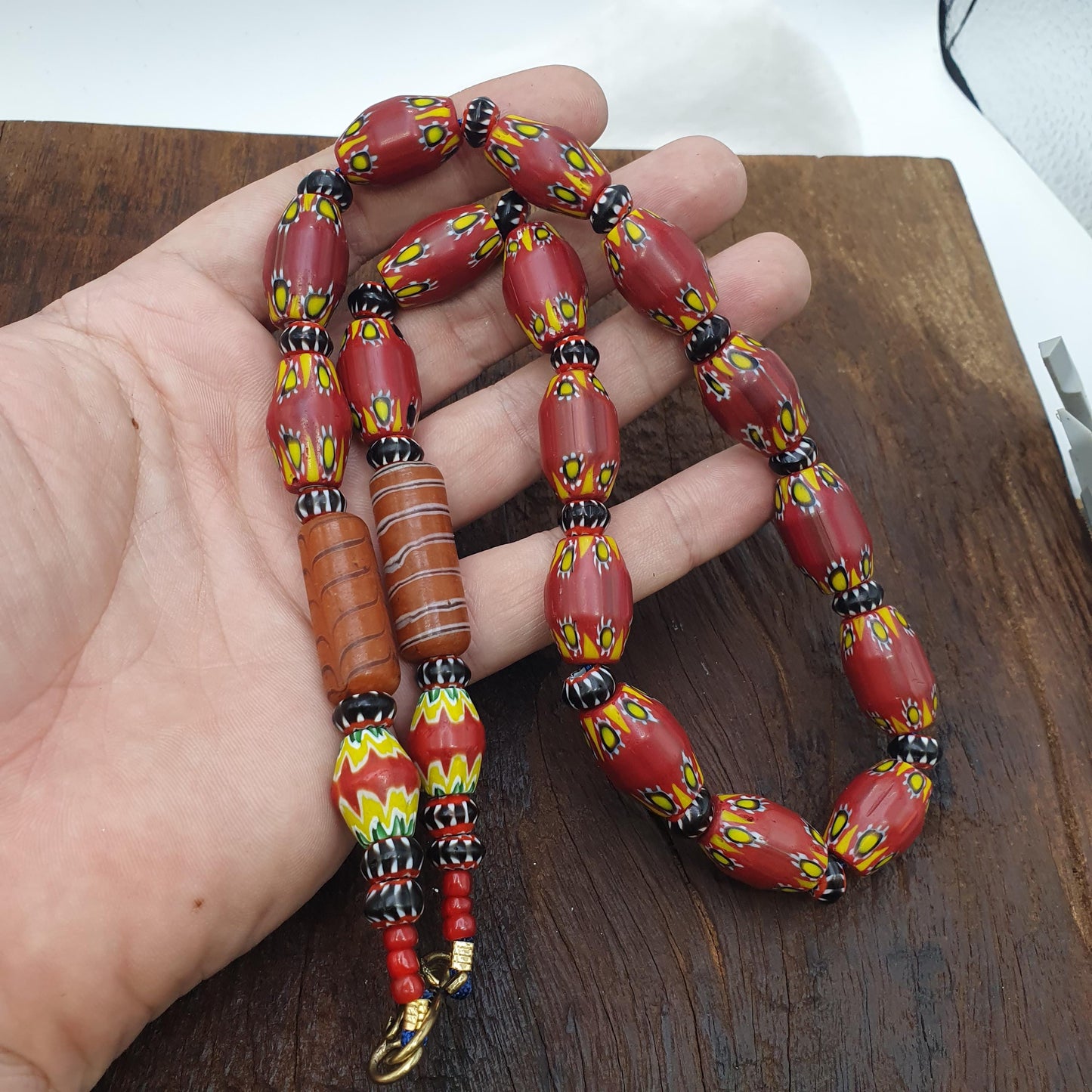 Venetian African Style Beaded Necklace with Chevron and Whiteheart Beads, Handmade Custom Jewelry, Unique Gift for Her or Him