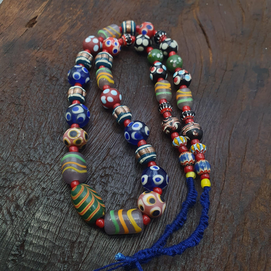 Venetian Style Mix, Boho Necklace, Bold Dot Pattern | Glass Skunk Trade Beads | 26 Inches, 10Mm