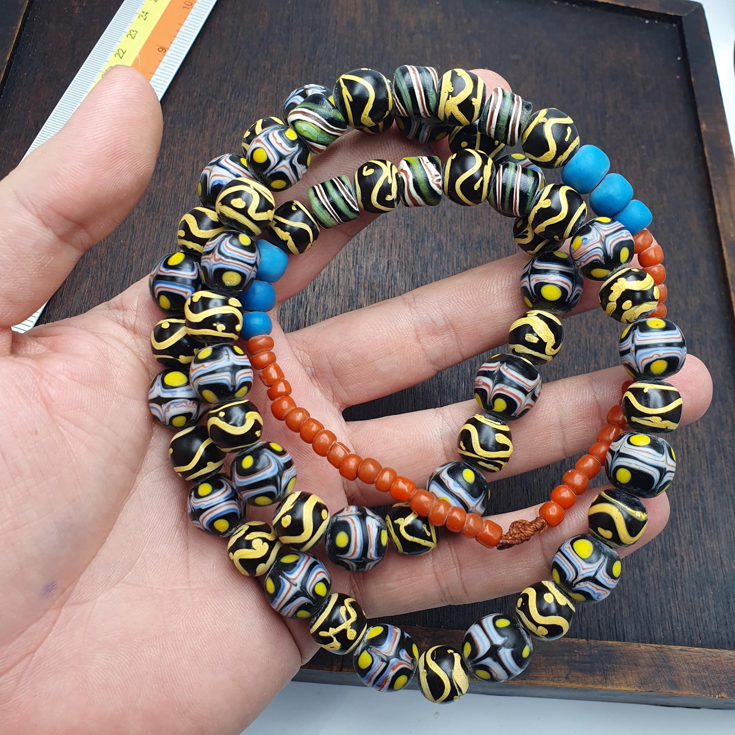 Vintage fancy venetian African style trade beads Necklace | 26inches long strand