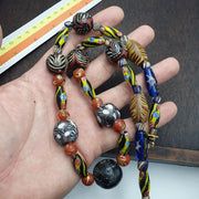 Trade Beads Necklace, Vintage Venetian Inspired Feather Strand | Fancy Glass, African Style Mix | 24 Inch