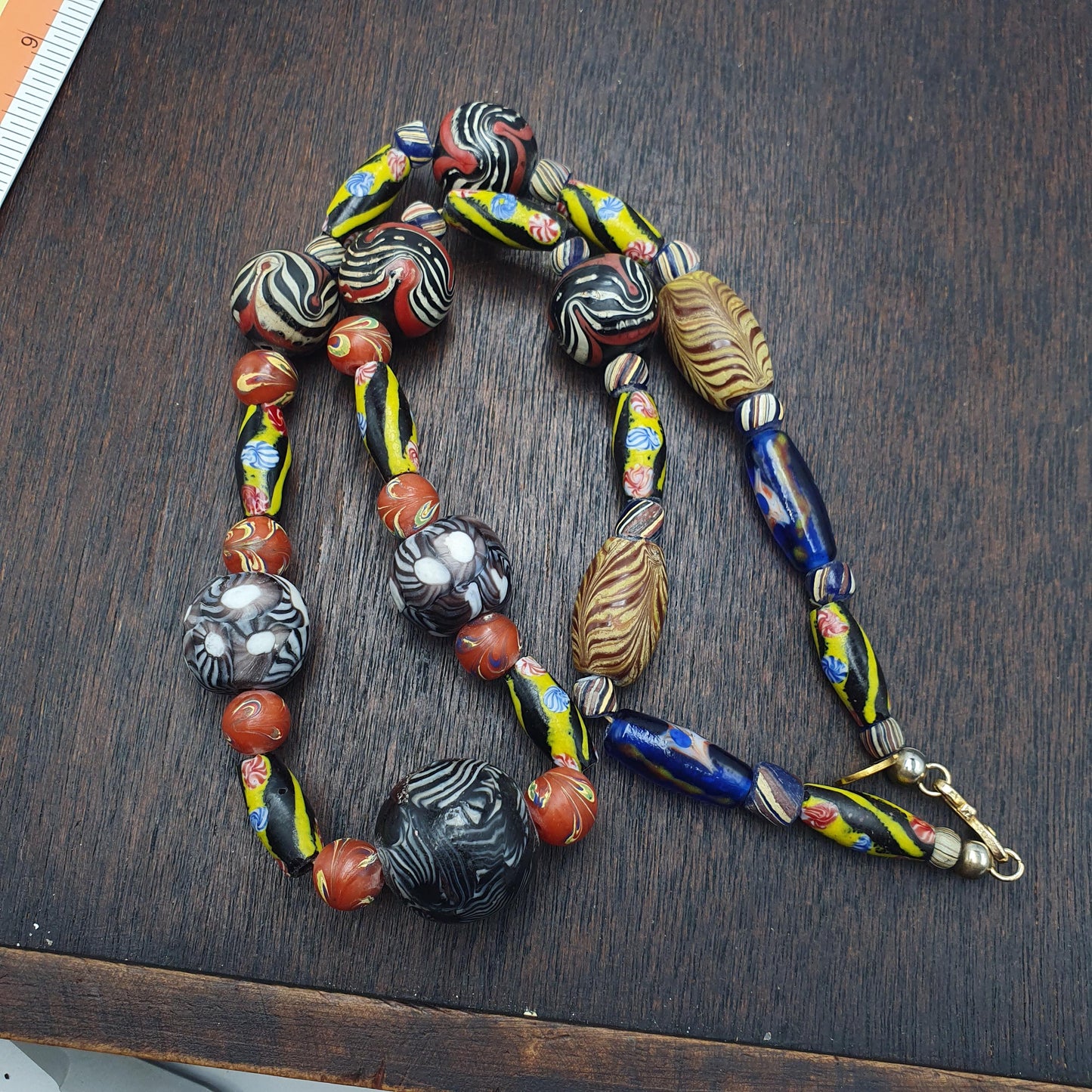 Vintage fancy Feather venetian African style trade beads Necklace | 22 inches long strand