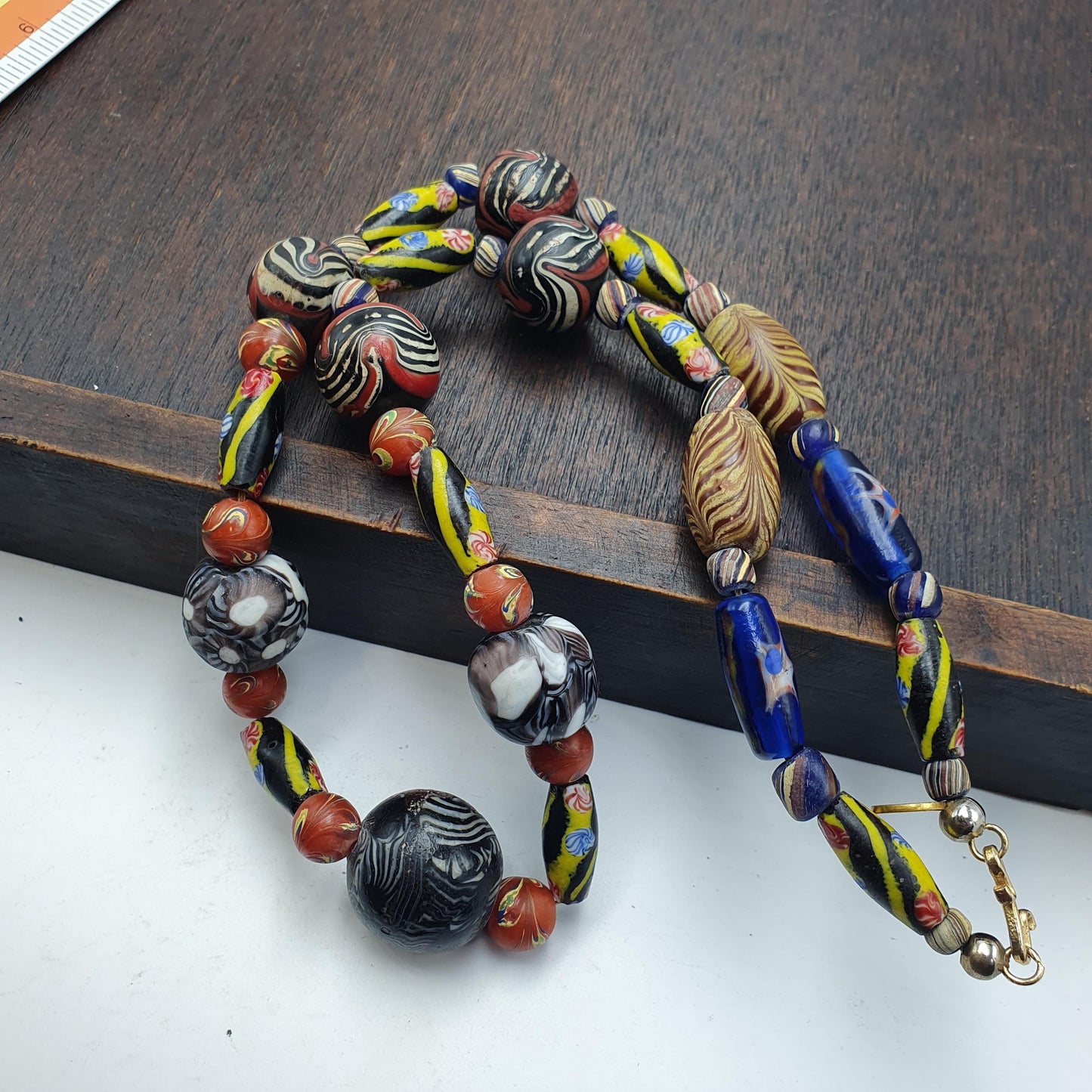 Vintage fancy Feather venetian African style trade beads Necklace | 22 inches long strand