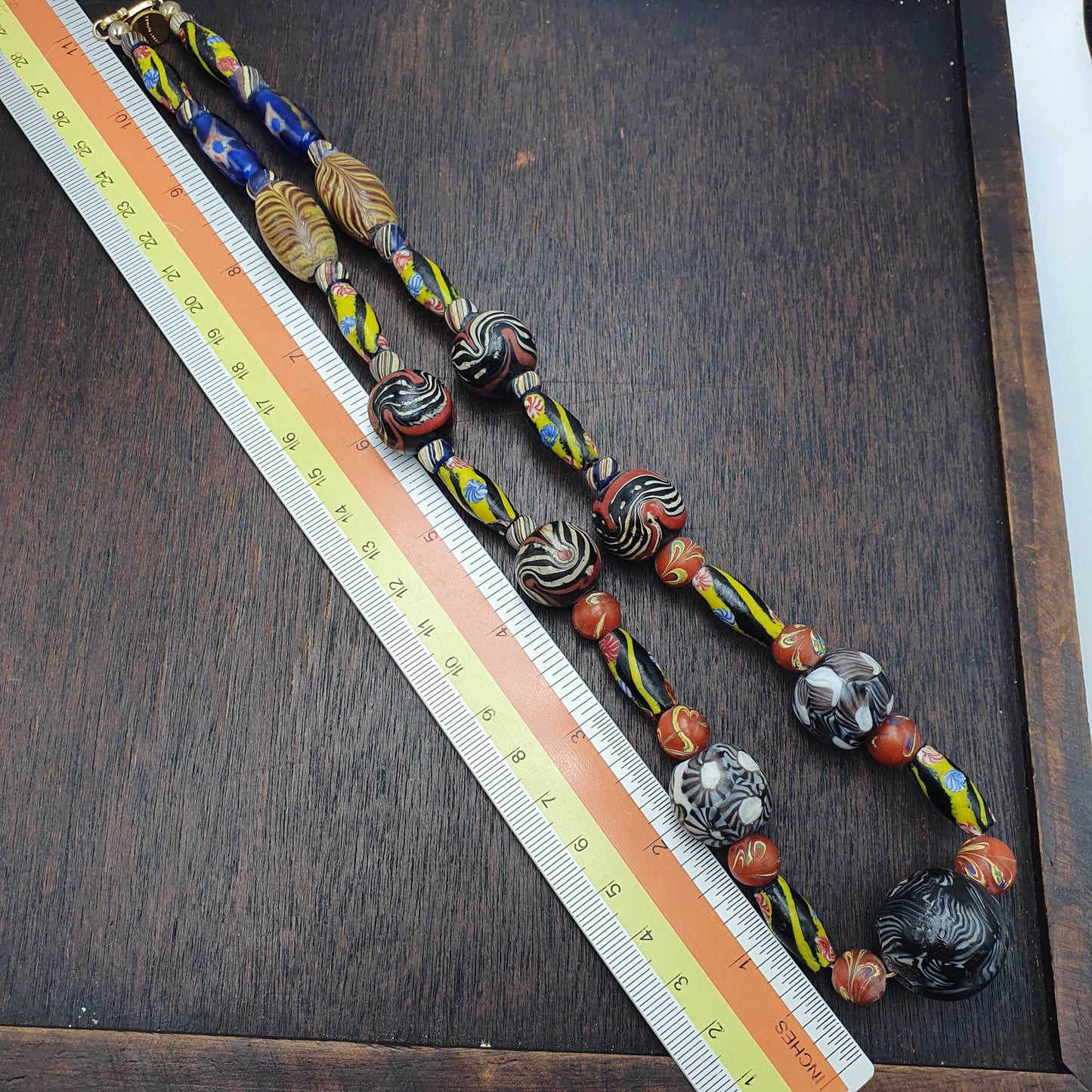 Vintage fancy Feather venetian African style trade beads Necklace | 22 inches long strand