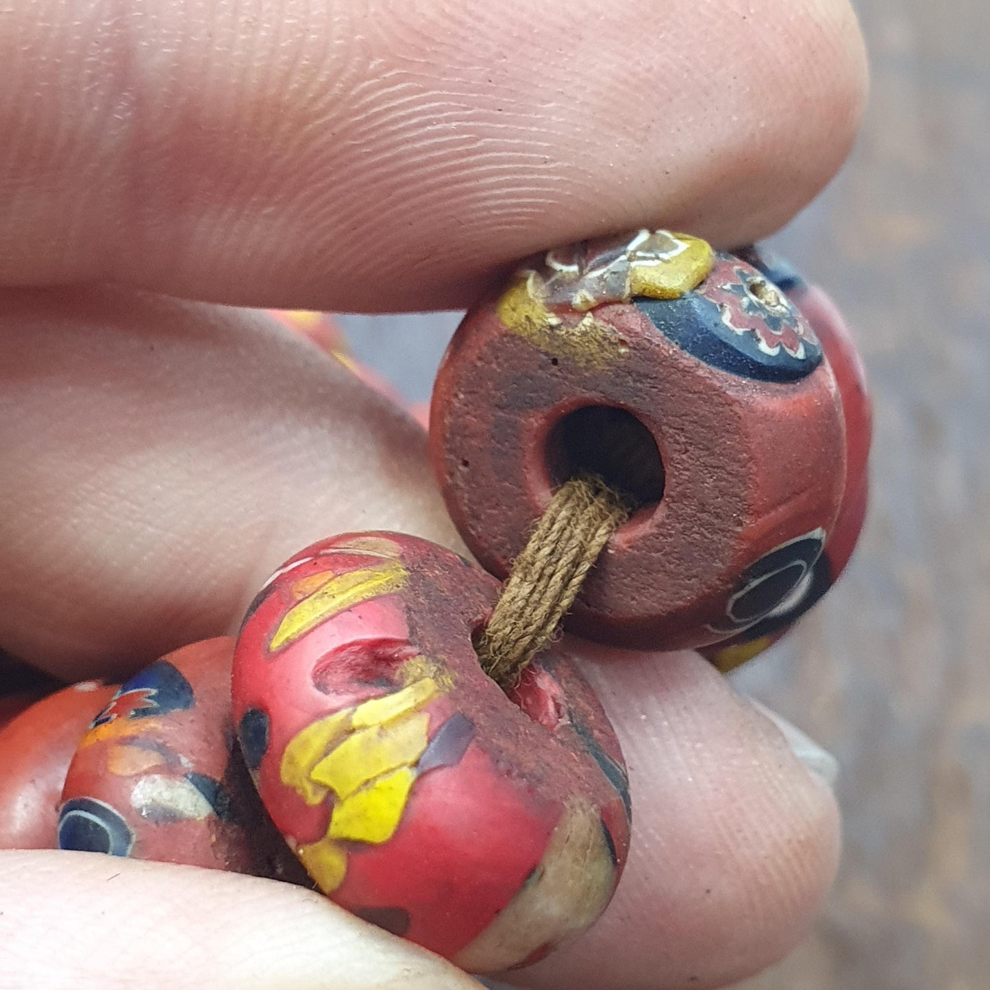 Red Mosaic Glass Disk Beads African Trade Style Rondelle Beads for Jewelry Making, Vintage Beads, Handmade Necklace and Bracelet Supplies