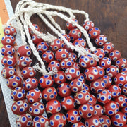 Venetian Style Red, African Trade Glass Round Blue White Eye Beads | Strand, Handcrafted For Jewelry