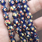 Venetian Style Blue, African Trade Beads, Handcrafted Jewelry | Glass | 9mm, 22in Strand - Eye Motif