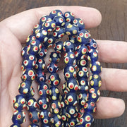 Venetian Style Blue, African Trade Beads, Handcrafted Jewelry | Glass | 9mm, 22in Strand - Eye Motif