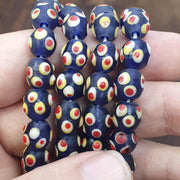 Venetian Style Blue, African Trade Beads, Handcrafted Jewelry | Glass | 9mm, 22in Strand - Eye Motif