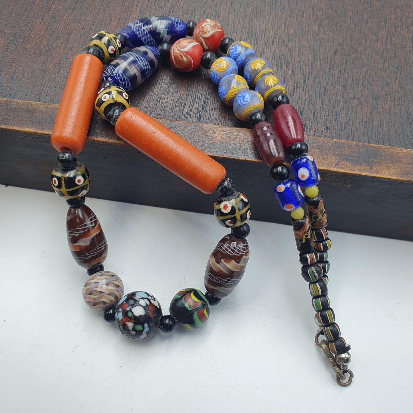 Vintage Venetian Style Millefiori Glass Beads Necklace Lampwork Jewelry - Rare Bead Strand