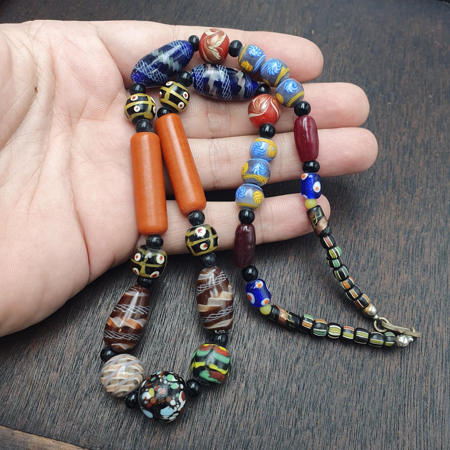 Vintage Venetian Style Millefiori Glass Beads Necklace Lampwork Jewelry - Rare Bead Strand