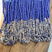 Blue African Trade Seed Beads Multi-Color Striped Strands Glass Feather Beads 25" long necklace