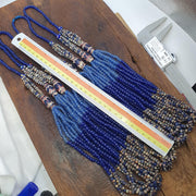 Blue African Trade Seed Beads Multi-Color Striped Strands Glass Feather Beads 25" long necklace