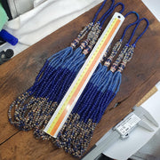 Blue African Trade Seed Beads Multi-Color Striped Strands Glass Feather Beads 25" long necklace