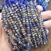 Blue African Trade Seed Beads Multi-Color Striped Strands Glass Feather Beads 25" long necklace