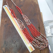 Red African Trade Seed Beads Multi-Color Striped Strands Glass Feather Beads 25" long necklace