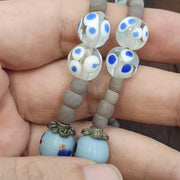 Vintage Grey Eye Bead Necklace ventian Style Glass Yellow Bicone 25 inches long
