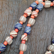 Vintage Striped Glass Trade Bead Necklace Multi-Strand with Patterned Focal Beads