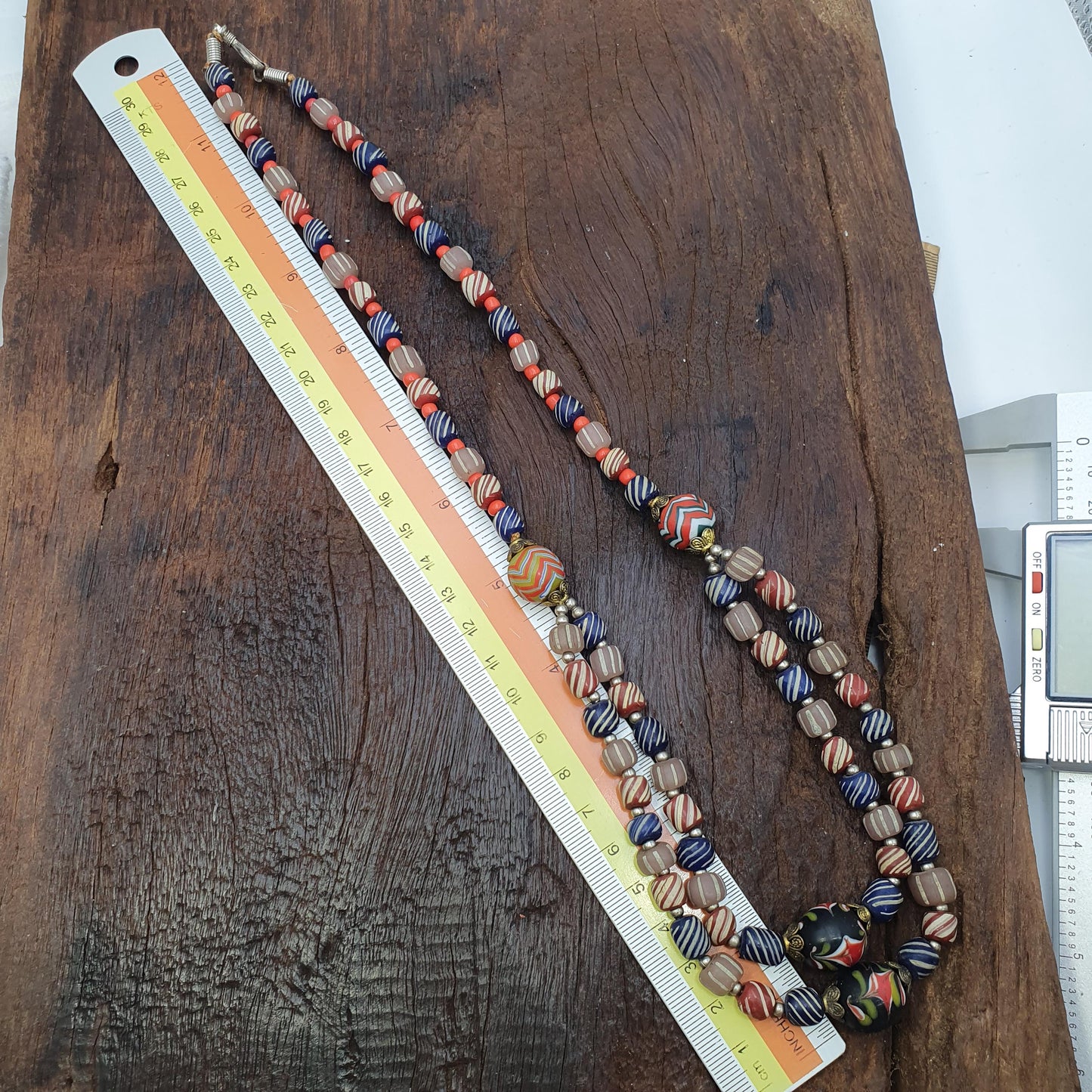 Vintage Striped Glass Trade Bead Necklace Multi-Strand with Patterned Focal Beads