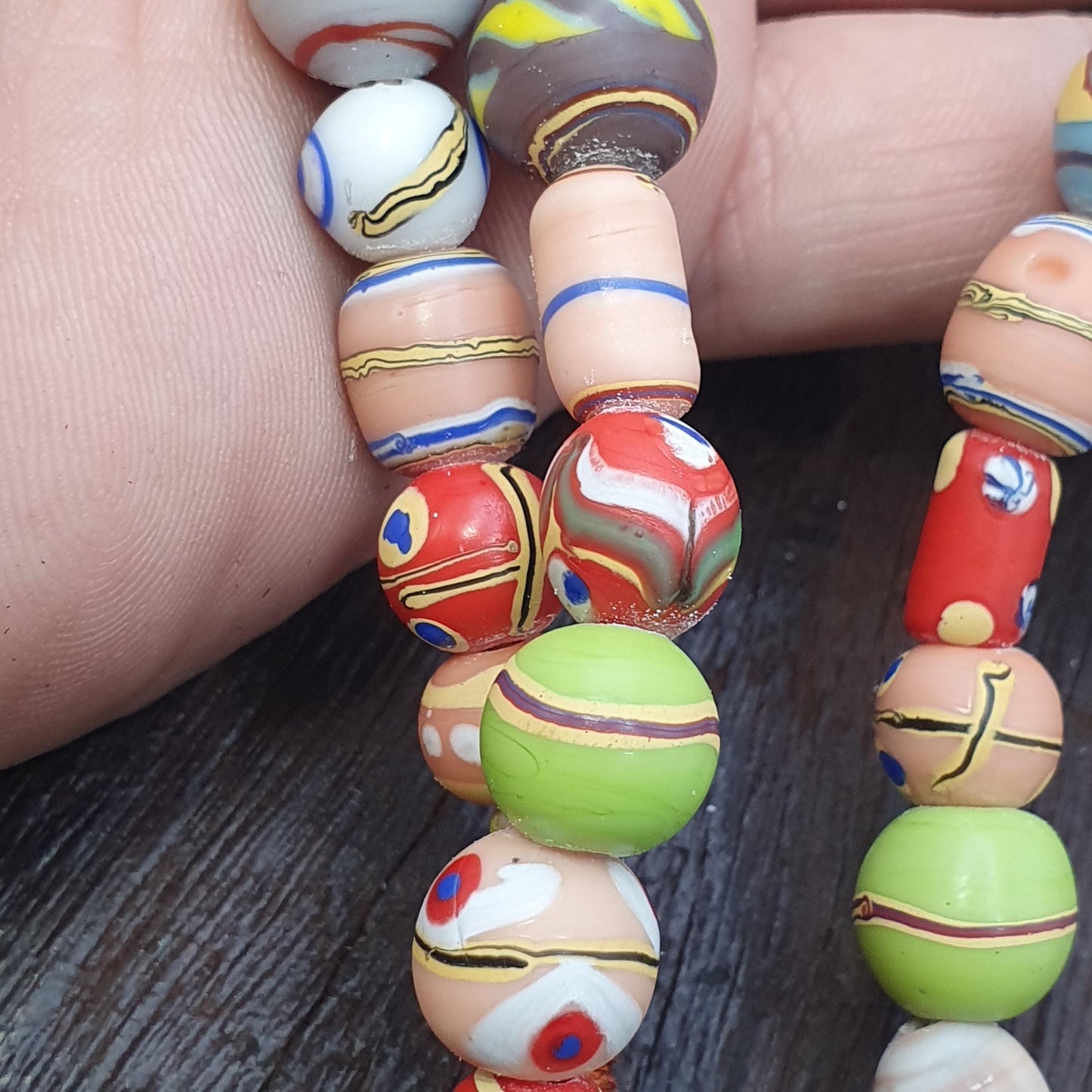 Mixed Millefiori African Style Glass Beads Mosaic Eye Pattern Strand 24 inches Long, Vintage beads, Ethnic Inspiration, Handcrafted Jewelry