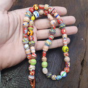 Mixed Millefiori African Style Glass Beads Mosaic Eye Pattern Strand 24 inches Long, Vintage beads, Ethnic Inspiration, Handcrafted Jewelry