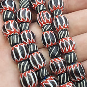 Vintage Venetian Style Chevron & Black Striped Glass Beads Strands 25" long necklace