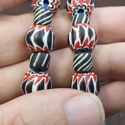 Vintage Venetian Style Chevron & Black Striped Glass Beads Strands 25" long necklace