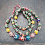 East Oasis Antique Style African Glass Bead Necklace - Millefiori Green Chevron