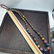 East Oasis Antique Style African Glass Bead Necklace - Millefiori Green Chevron
