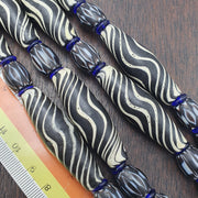 East Oasis Venetian Style Glass Trade Bead Necklace - Black White Swirl Chevron