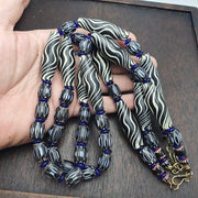 East Oasis Venetian Style Glass Trade Bead Necklace - Black White Swirl Chevron