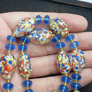 Glass Confetti Bead, Venetian Style Necklace | Handcrafted Millefiori Artistry, Translucent Blue Spacers - 26 Inch