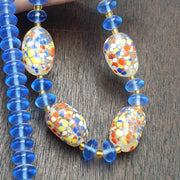 Glass Confetti Bead, Venetian Style Necklace | Handcrafted Millefiori Artistry, Translucent Blue Spacers - 26 Inch