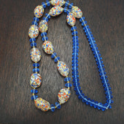 Glass Confetti Bead, Venetian Style Necklace | Handcrafted Millefiori Artistry, Translucent Blue Spacers - 26 Inch