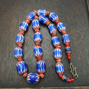Blue chevron beads vintage old african glass beads long strand 16-20mm gift