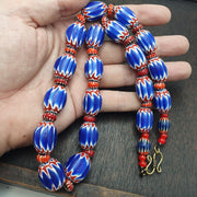 Blue chevron beads vintage old african glass beads long strand 16-20mm gift