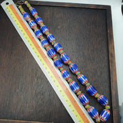 Blue chevron beads vintage old african glass beads long strand 16-15mm gift