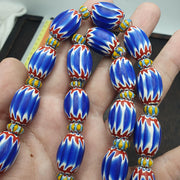 Blue chevron beads vintage old african glass beads long strand 16-15mm gift